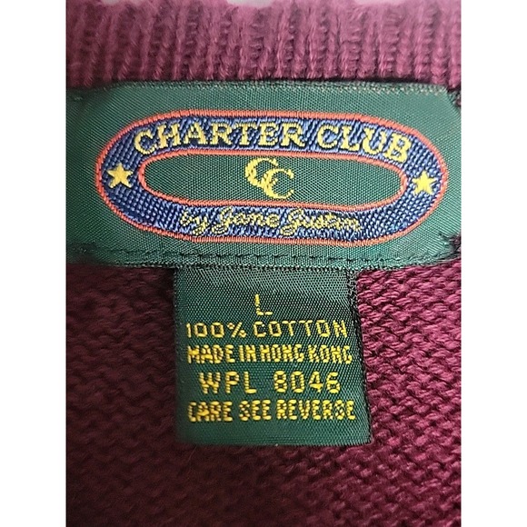 Vtg Charter Club Jane Justin SZ L 100% Cotton Sweater Purple Maroon Embroidered - Picture 8 of 10